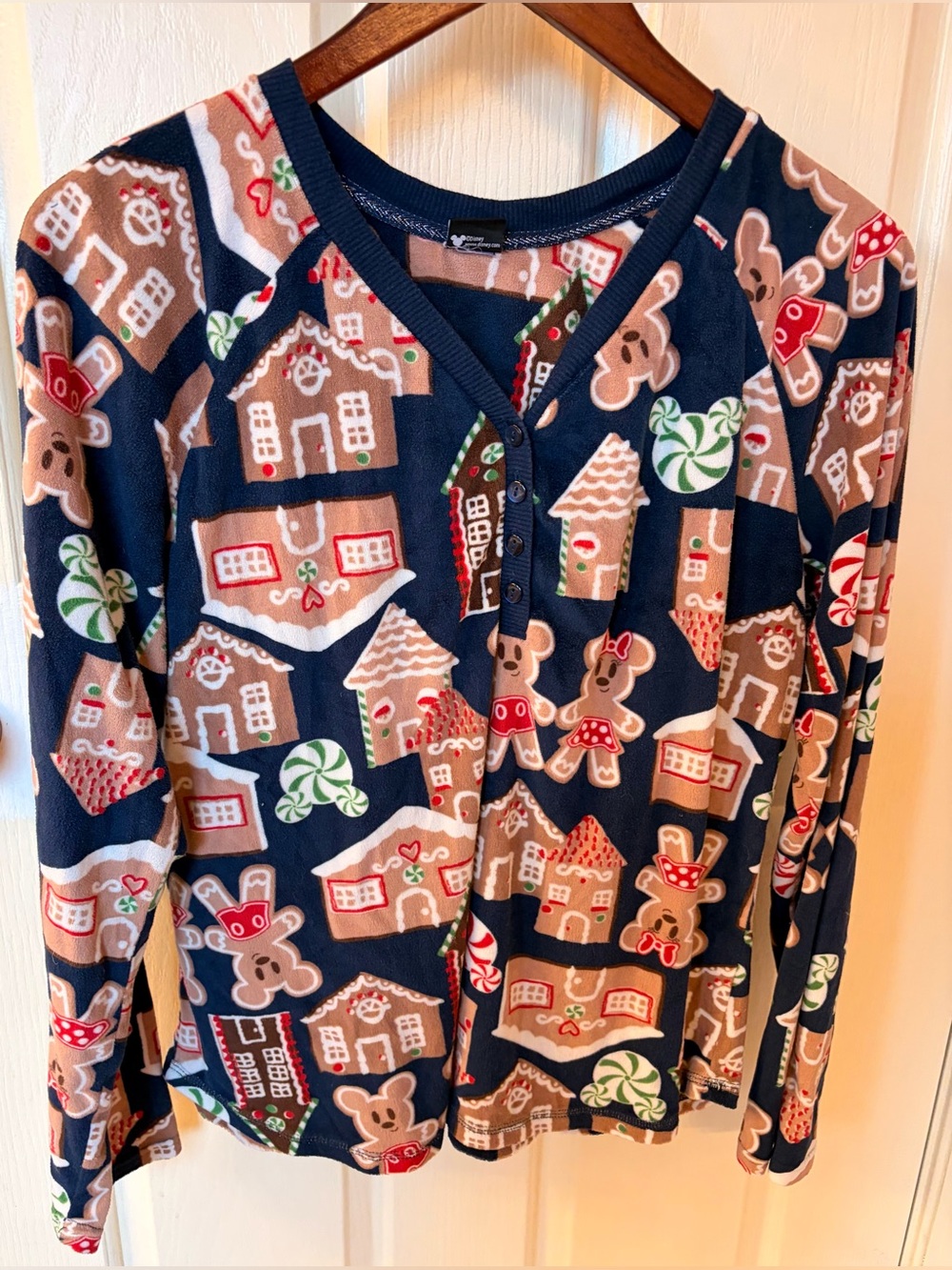 Disney Christmas Mickey Minnie Mouse Gingerbread Holiday Navy Pajama Top, Small